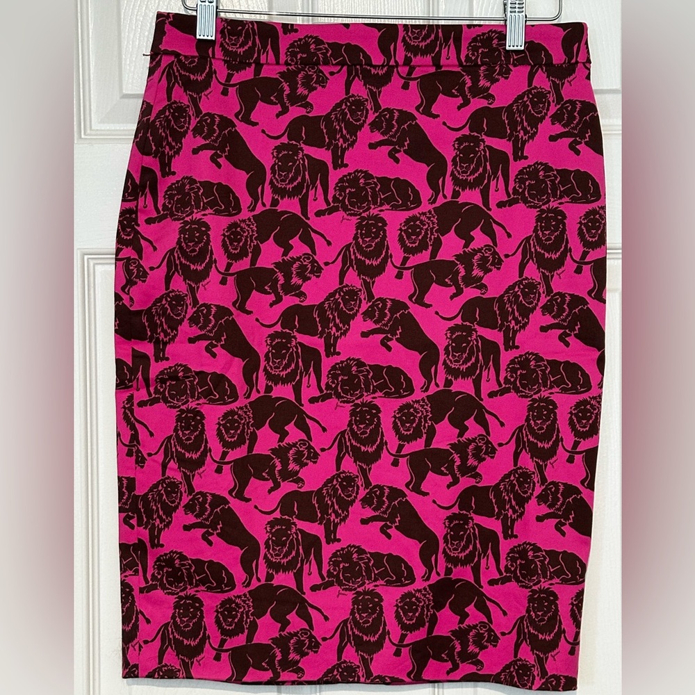 J. Crew Pink Lion Print No 2 Pencil Skirt Sz 6 NWT